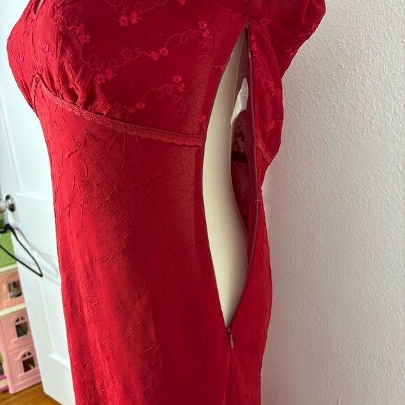 Vtg Rampage Y2K Red Babydoll Midi Dress Sz 4 Fairy Sheer Asymmetrical Whimsi - Picture 6 of 13